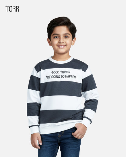 Boy's Sweatshirt | White Navy Stripe AOP