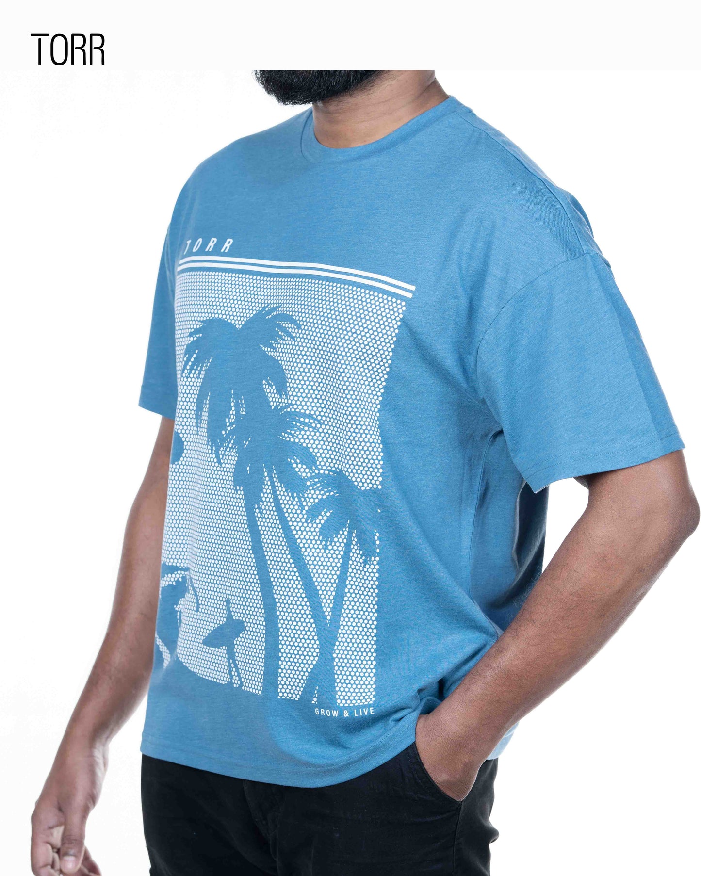 Drop Soulder T-shirt | Cameo Blue