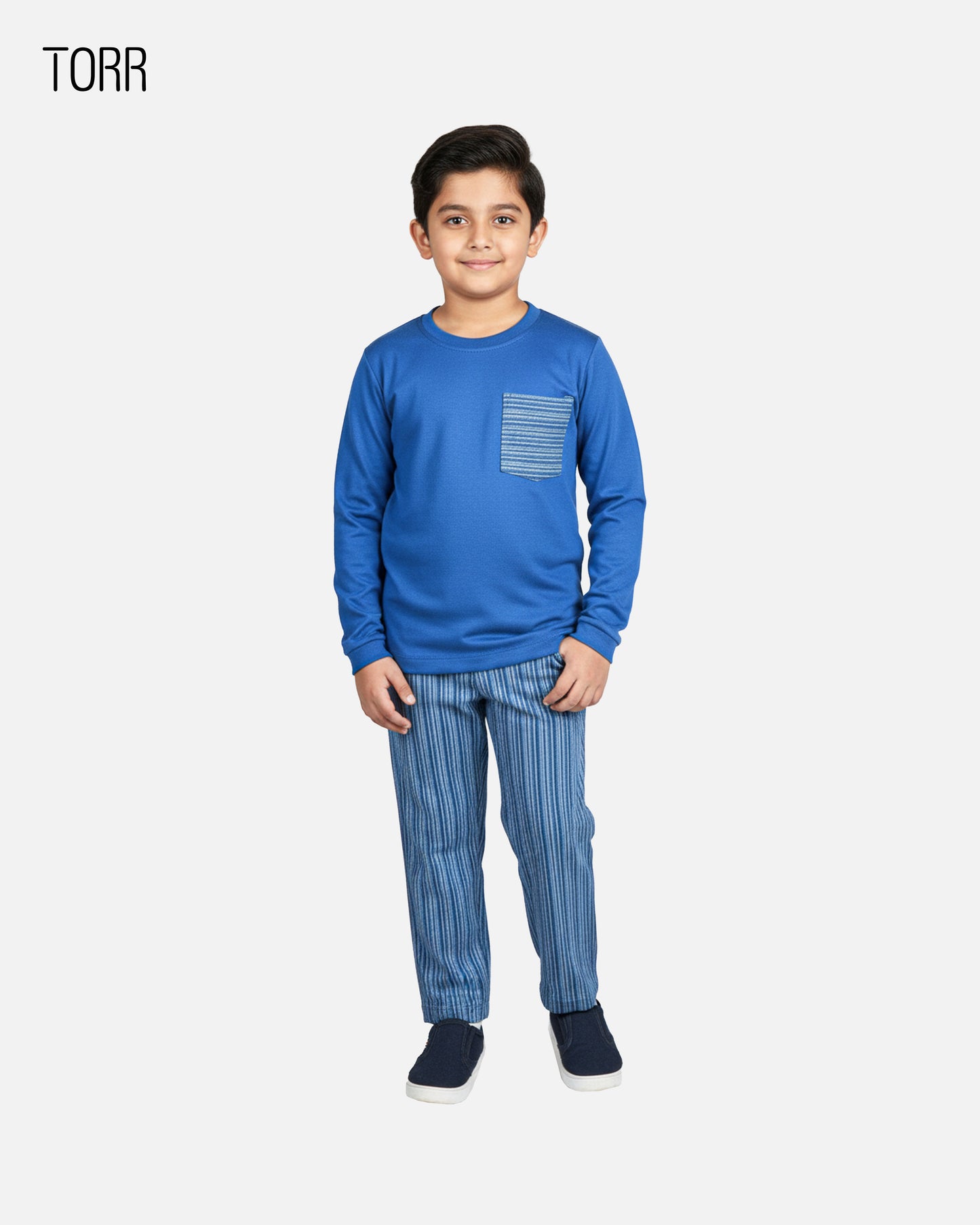 Boy's Top & Bottom Set | Blue & Blue Stripe