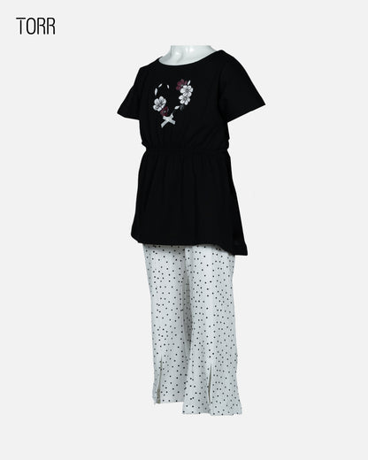 Top & Bottom Set | Black & White Aop
