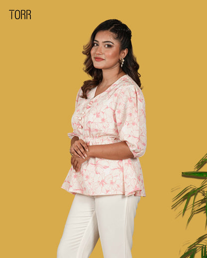 Women's Top | White Pink AOP