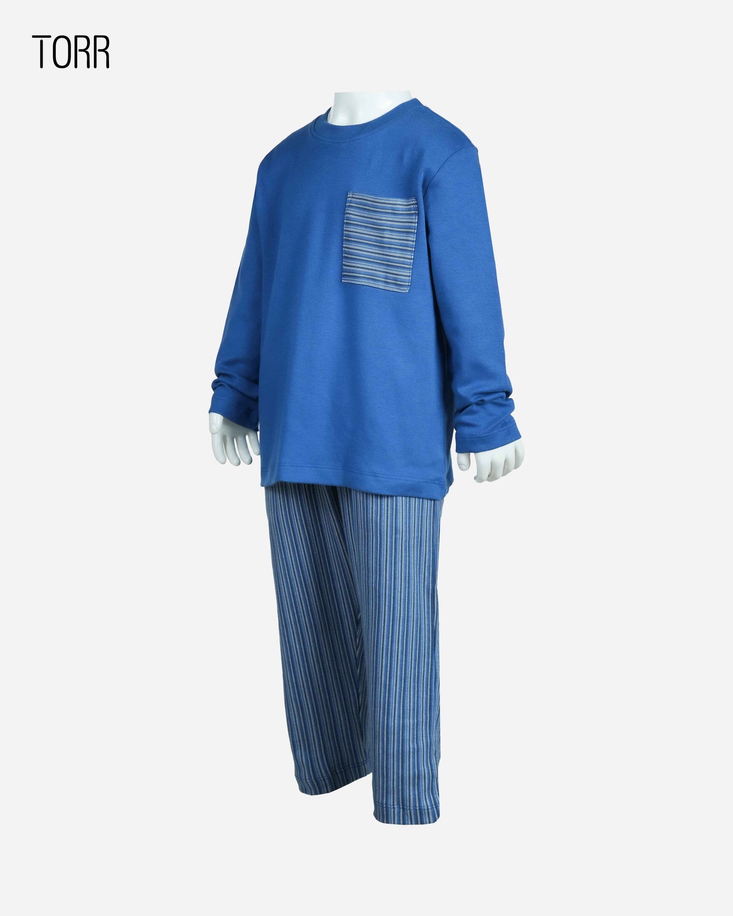 Boy's Top & Bottom Set | Blue & Blue Stripe