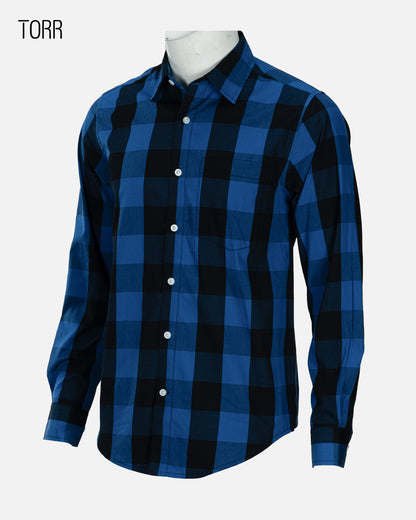 Men's Long Sleeve Casual Shirt | Blue & Black Check