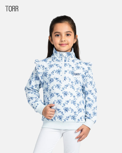 Girls Half Zip Jacket | White Aop