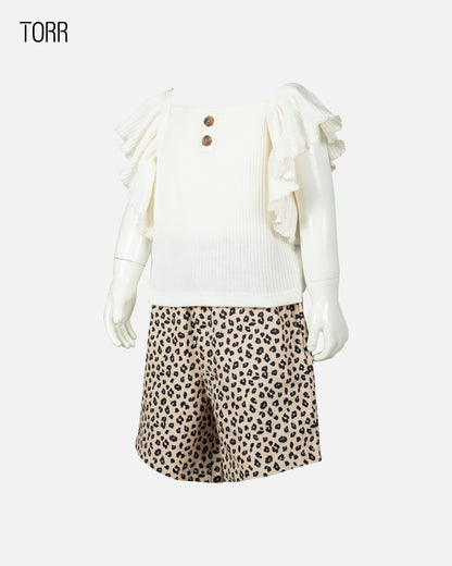 Top & Bottom Set | Cream/ Beige Leo