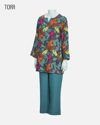 Women's Co-Ord Set | Black Teal AOP