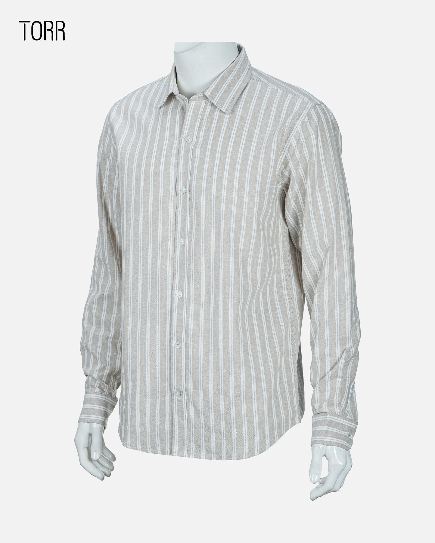 Men's Long Sleeve Shirt | Beige Stripe