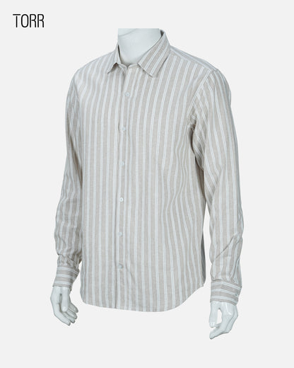 Men's Long Sleeve Shirt | Beige Stripe