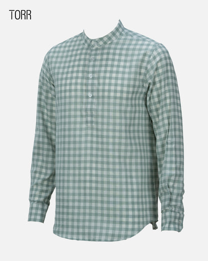 Men's Long Sleeve Casual Shirt | Lt. Green Gingham Check