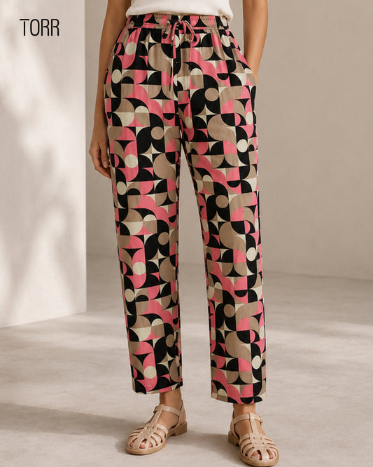 Womens Trouser | Black Geometric AOP