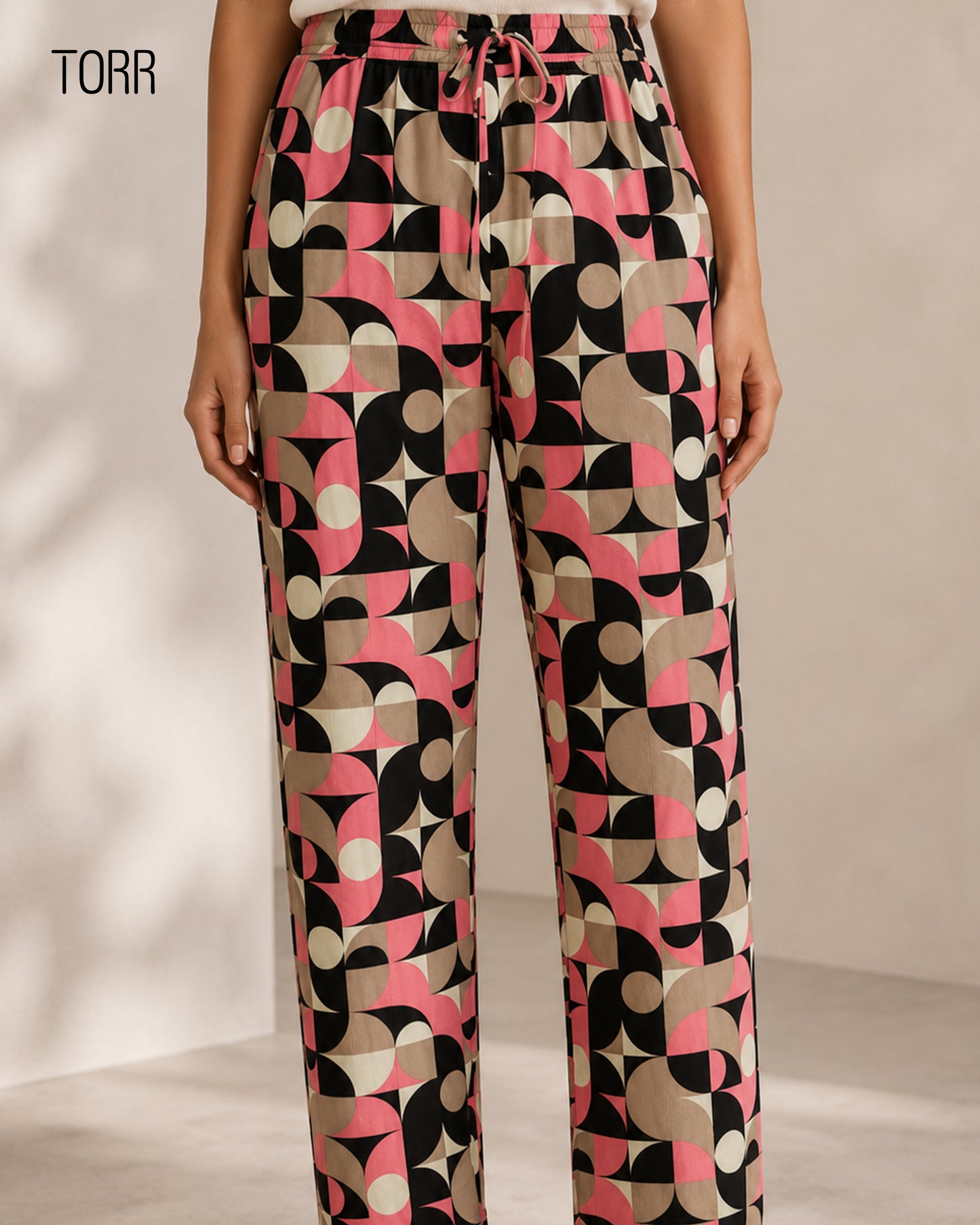 Womens Trouser | Black Geometric AOP