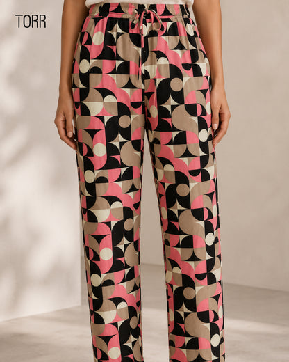 Womens Trouser | Black Geometric AOP