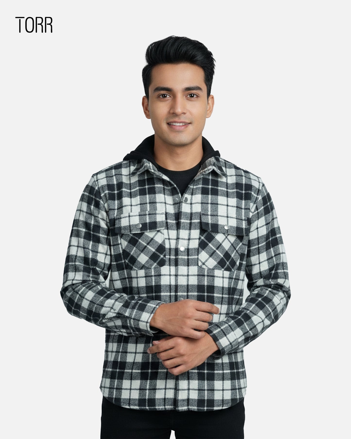 Men’s Hooded Shacket | Black check