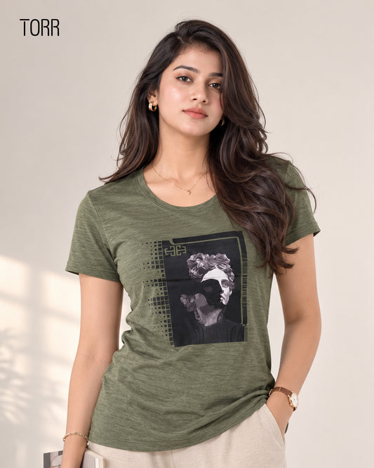 Women's T-Shirt |OLIVE GREEN MELANGE